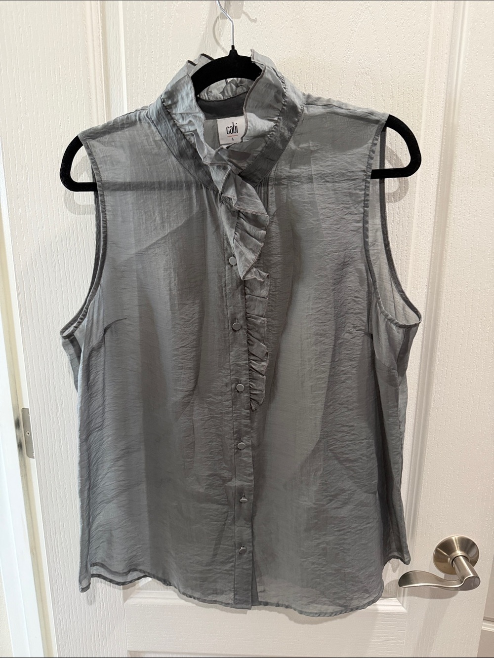 CAbi Sleeveless Ruffle-Front Blouse — Gray